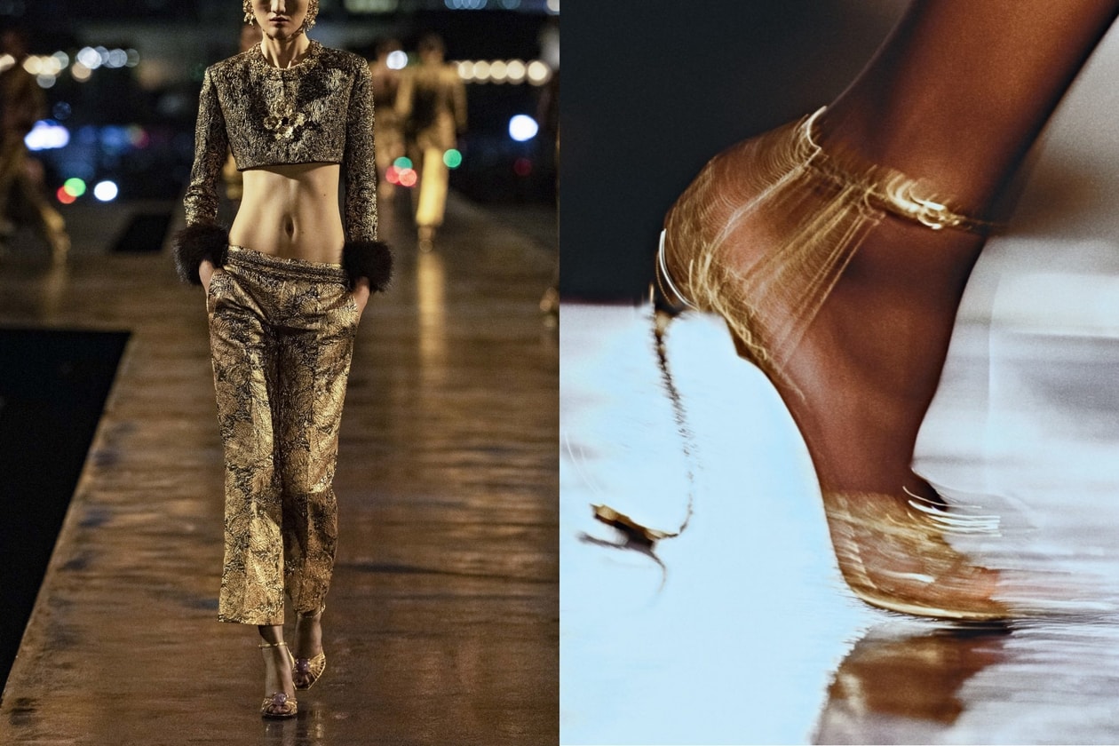 Saint Laurent SS27 金色蛇形高跟鞋：Anthony Vaccarello 打造神話感雕塑鞋跟