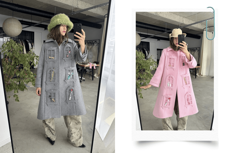 Lirika Matoshi 將建築窗戶變成風衣口袋，以獨特設計重新詮釋經典 Trench Coat，打造充滿創意的秋冬時尚單品。