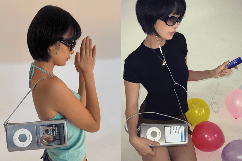 iPod 造型銀色相框包：PU 金屬皮革配壓克力相框，把拍立得變成隨身播放器