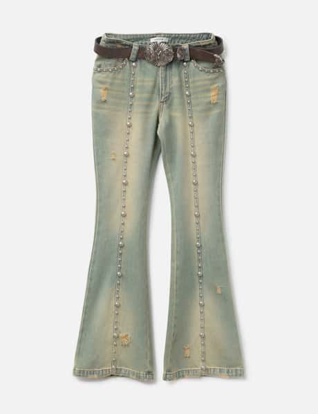 Blue Studded Flared Jeans view 6