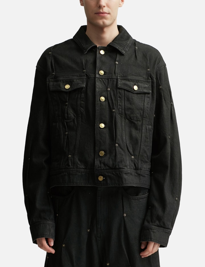 Shop Kusikohc Multi Rivet Denim Jacket In Black
