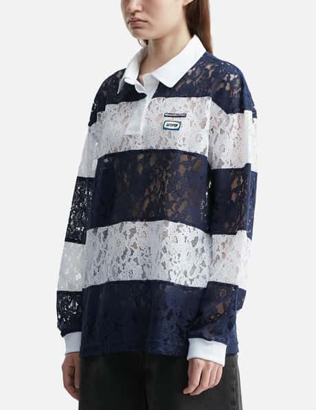 Navy Lace Stripe Piqué Top view 7