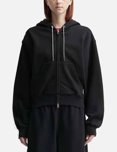 T By Alexander Wang Cotton Terry Hoodie with Crystal Hotfix Drawcord