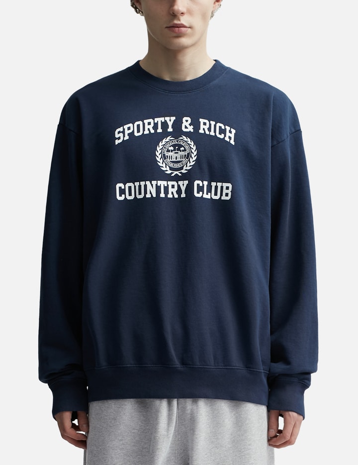 Shop Sporty &amp; Rich Varsity Crest Crewneck In Blue