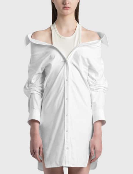cream off shoulder midi dress English Factory Women's Textured Midi Dress