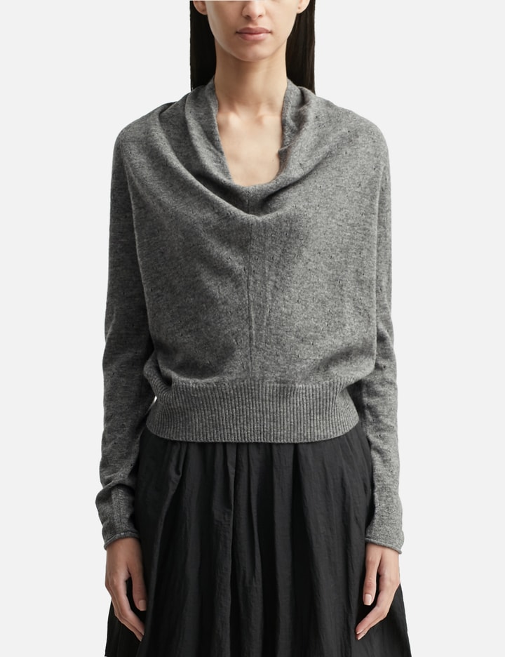 Anggae Eyelet Knit Cowl Neck Pullover In Gray