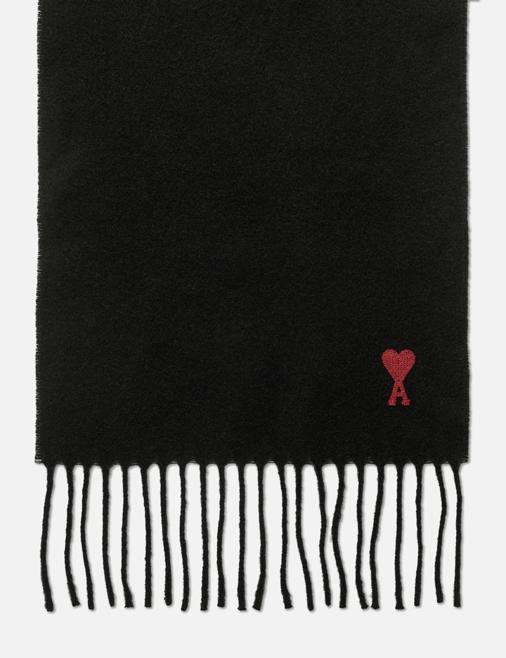 Ami Alexandre Mattiussi Rectangular Wool Scarf With Fringed Ends In Black