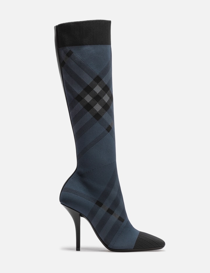 Shop Burberry Knitted Check Sock Boots In Grey