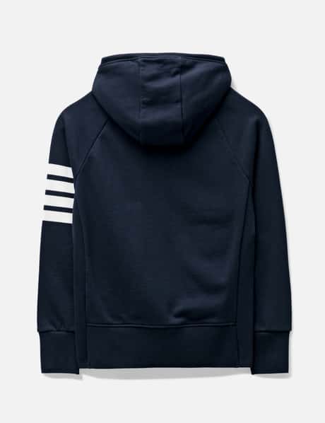 Thom Browne 4-Bar Zip-Up Hoodie - Navy cotton loopback hoodie with 
