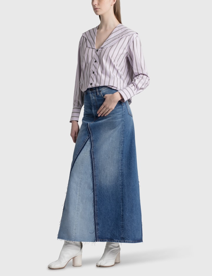 V Neck Stripe Cotton Poplin Shirt Placeholder Image