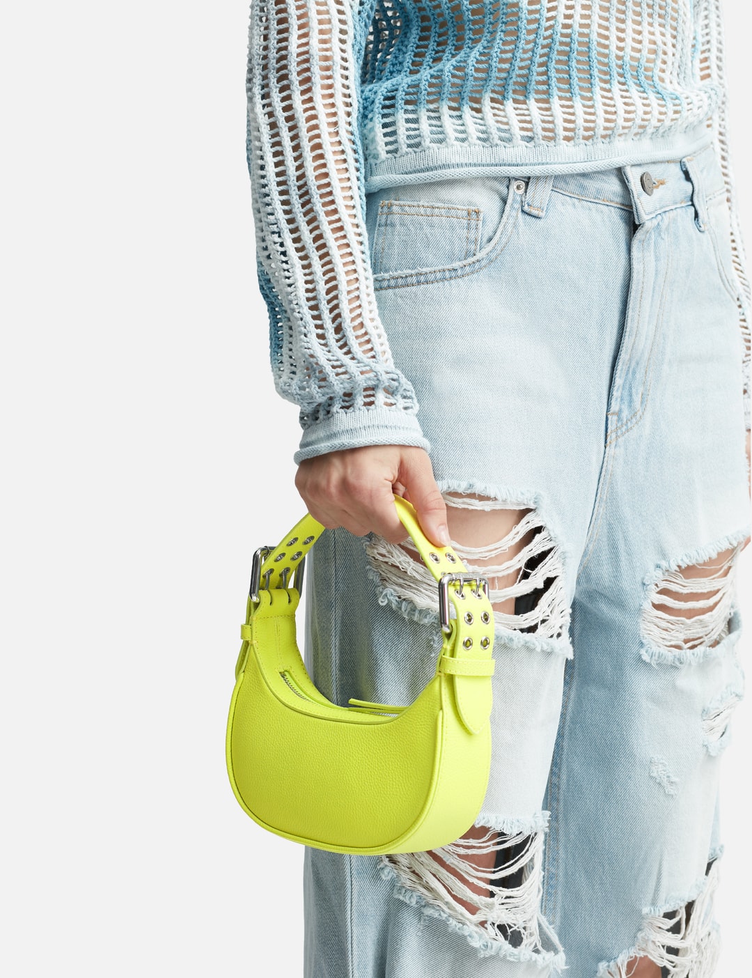 Buy BY FAR Green Baby Amber Bag in Croco Embossed Leather  By far baby amber matcha croco embossed leather main image 1