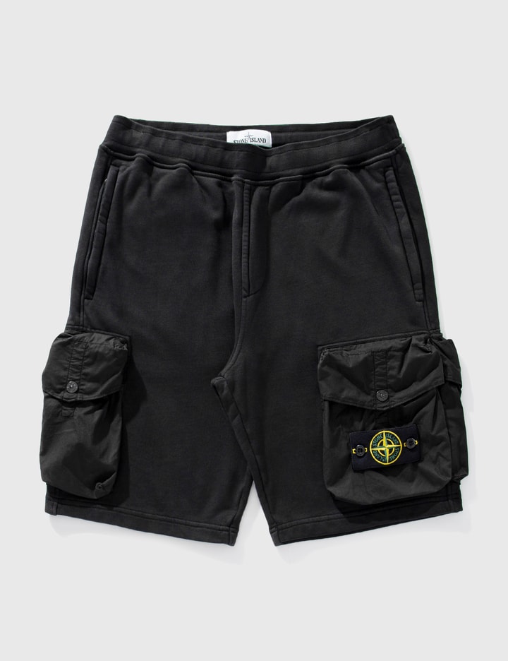 Stone Island Cotton Fleece Bermuda Shorts In Black