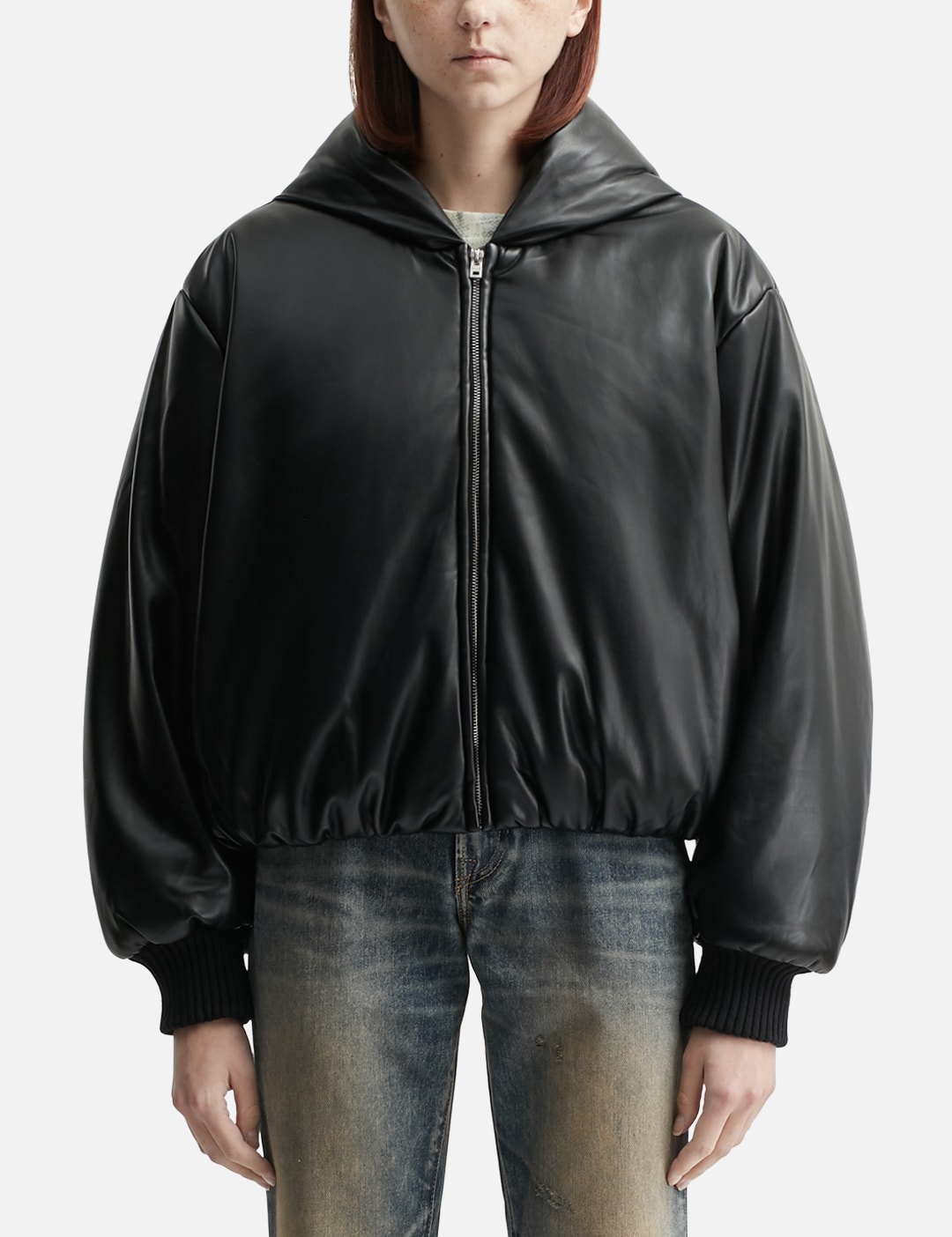 Hooded Faux Leather Jacket view 16