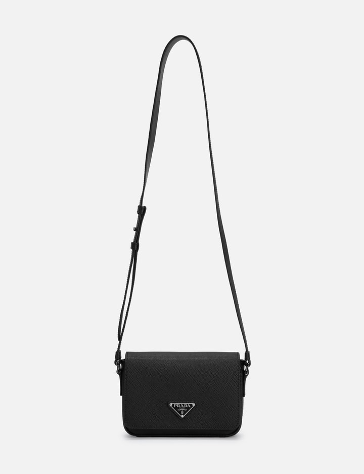 Prada Saffiano Cuir Flap Crossbody Bag In Black