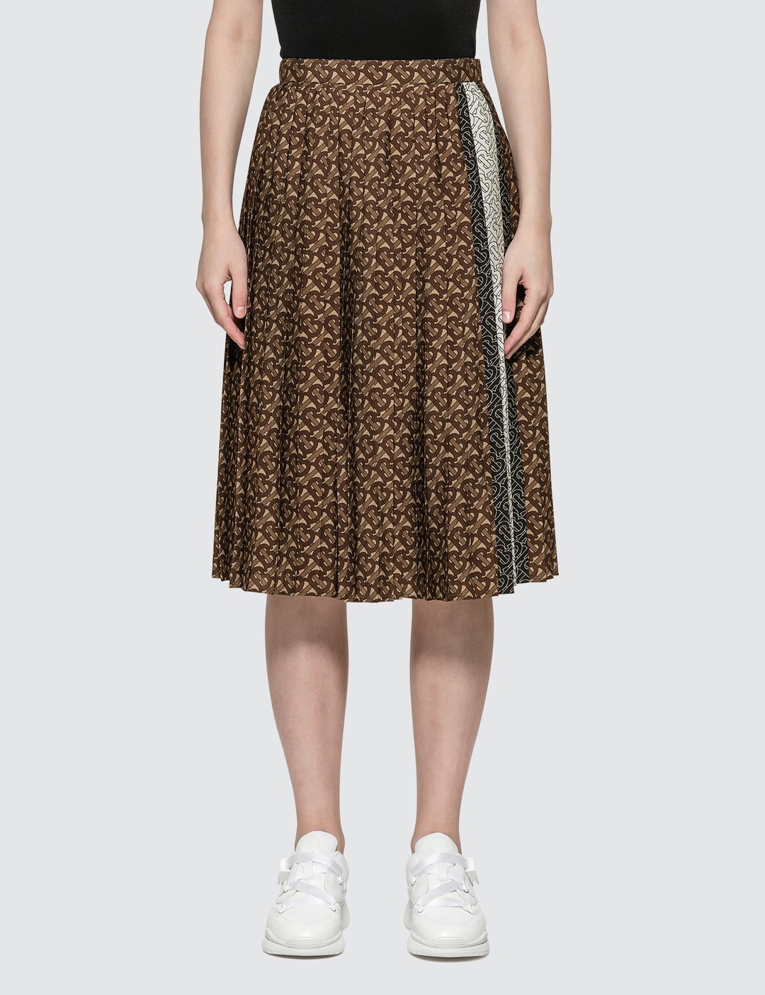 Stripe Accent Monogram Pleated Skirt - Women - Ready-to-Wear