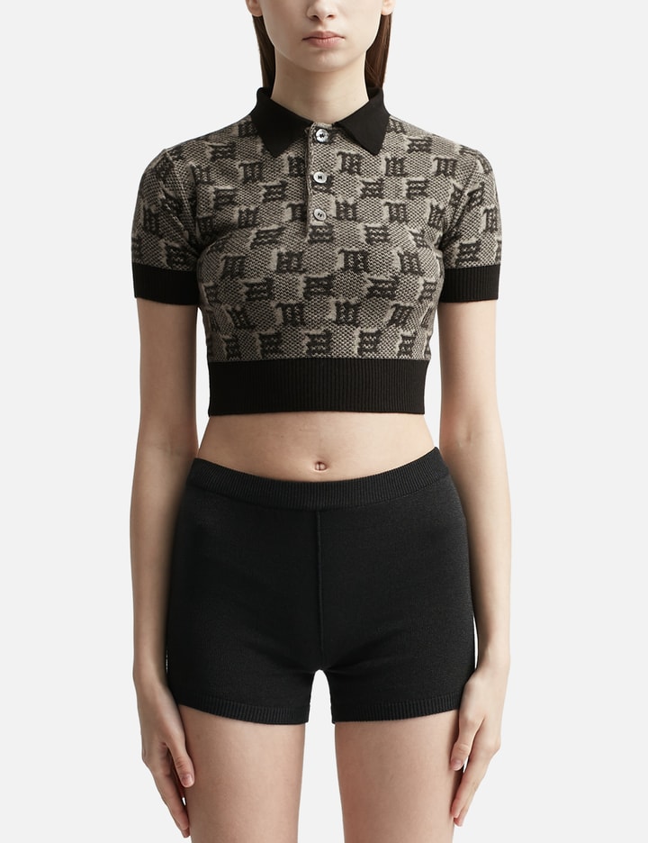 Misbhv Monogram Jacquard Wool Blend Knit Polo Shirt In Multicolor