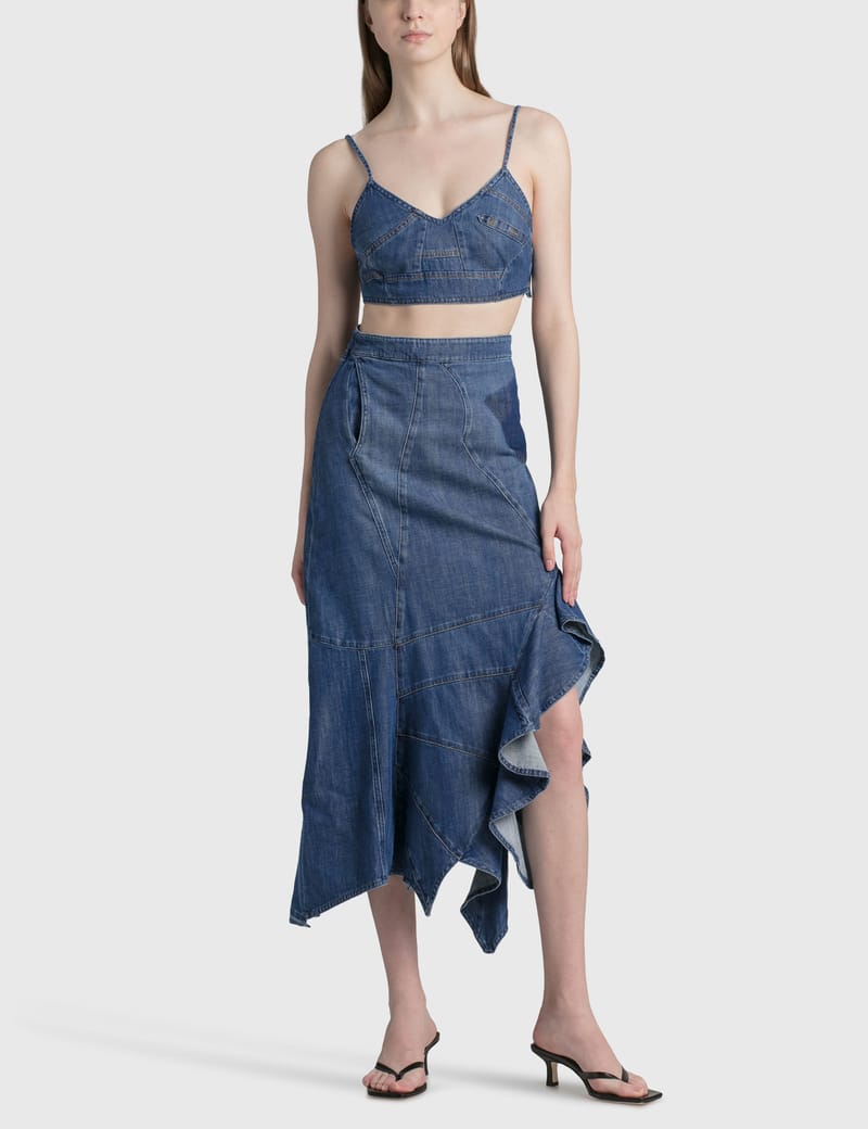 LOEWE asymmetric ruffled mini skirt - Blue