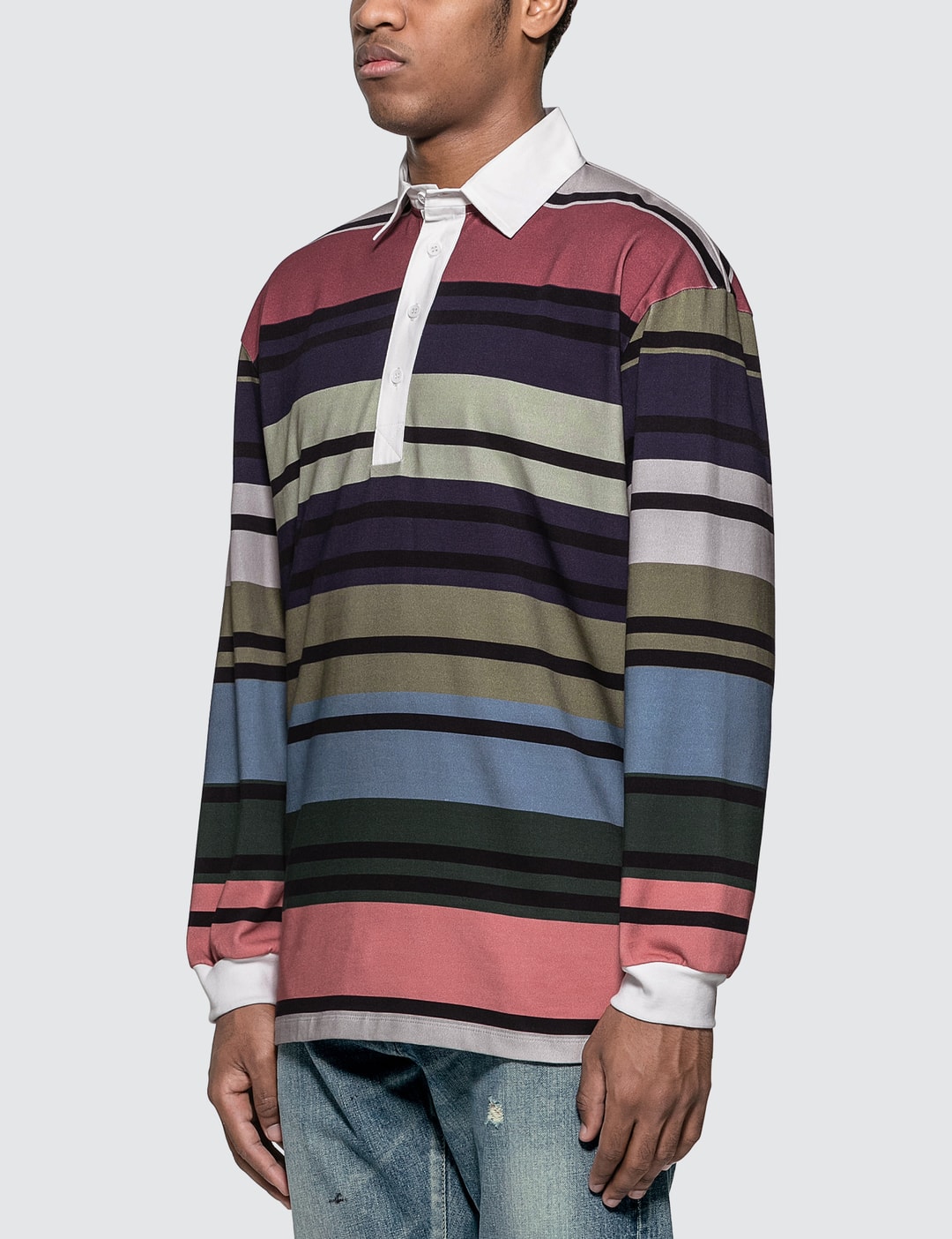 Striped Rugby Jersey Long Sleeve Polo Shirt Placeholder Image