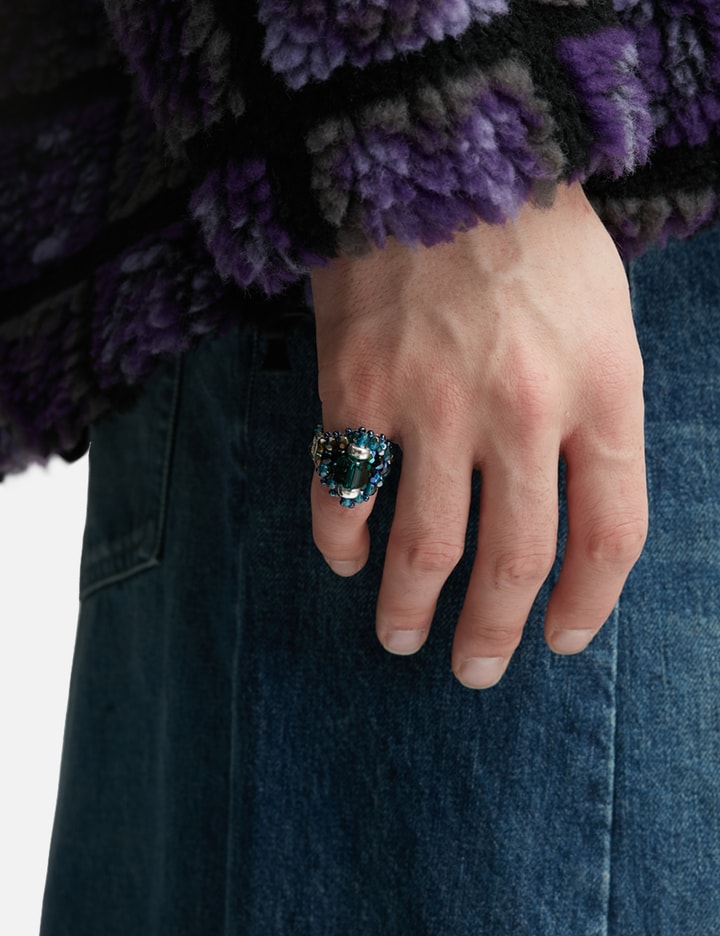 Needles X Tie A Knot Square Crystal Beads Ring In Blue