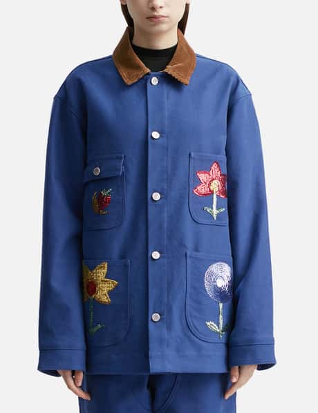 Sky High Farm Workwear Sequin Embroidered Flowers Workwear Denim Chore Coat