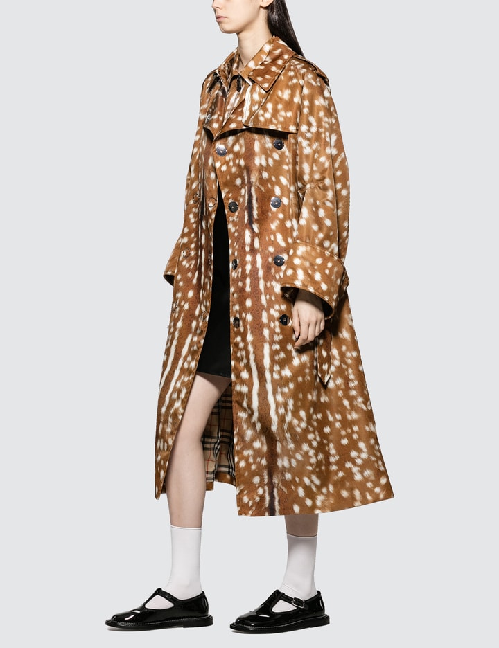 Exaggerated Cuff Deer Print Trench Coat Placeholder Image