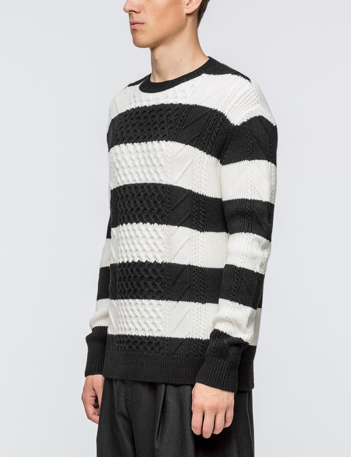 Striped Cable Crewneck Sweater Placeholder Image