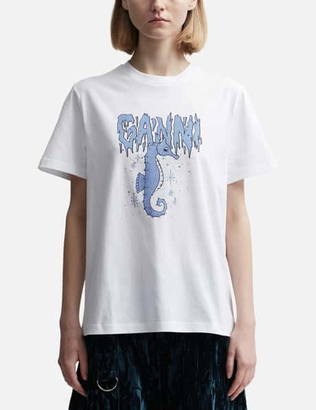 Ganni White Relaxed Seahorse T-Shirt