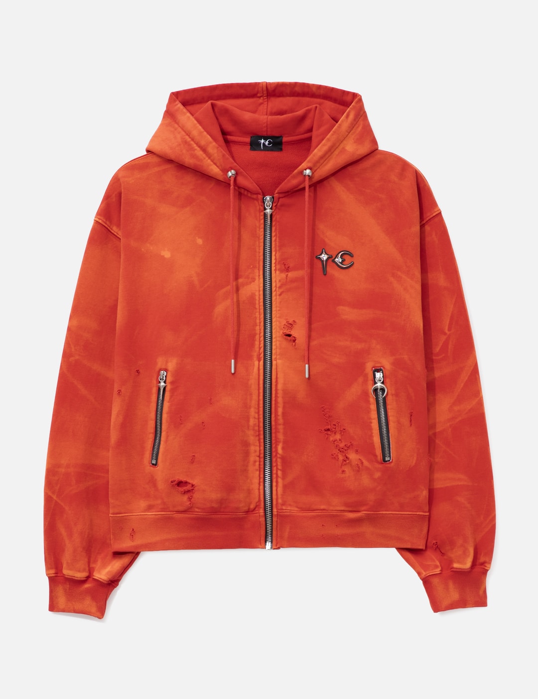 Two Tone Washed Zip-Up Hoodie