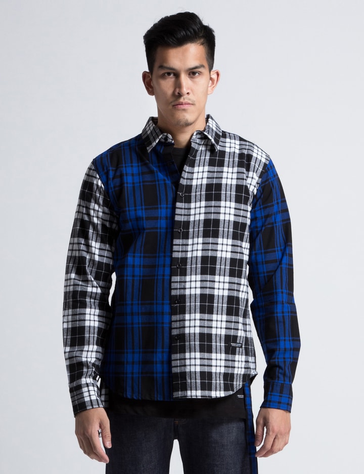 Black/White/Blue Multi-Plaid Strap Flannel Shirt Placeholder Image