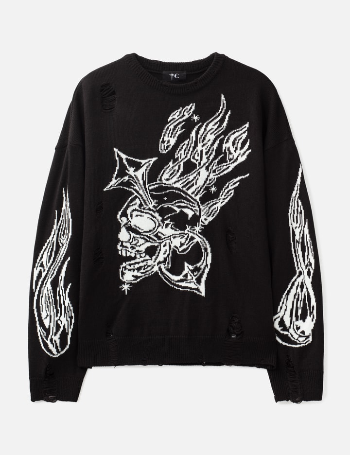 THUG CLUB Chrome Skull Knit Sweater