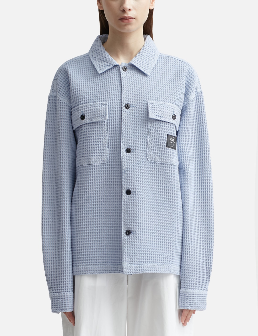 Brain Dead Waffle Snap Front Shirt / Light Blue