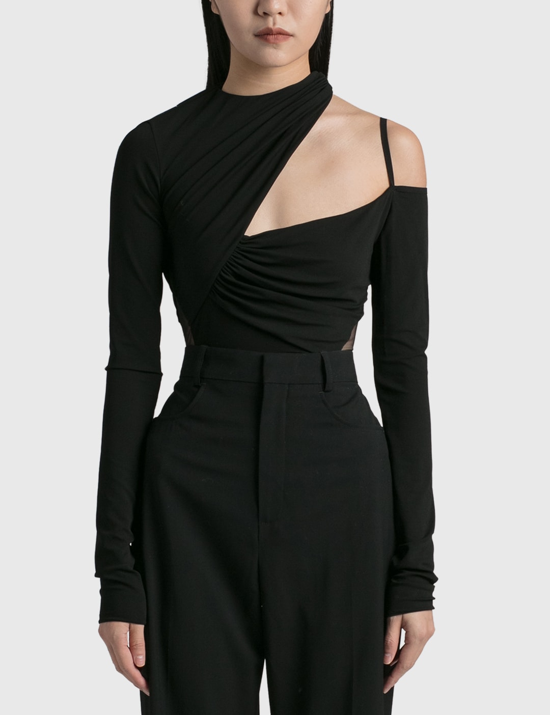 Gathered Asymmetric Long Sleeve Bodysuit view 13