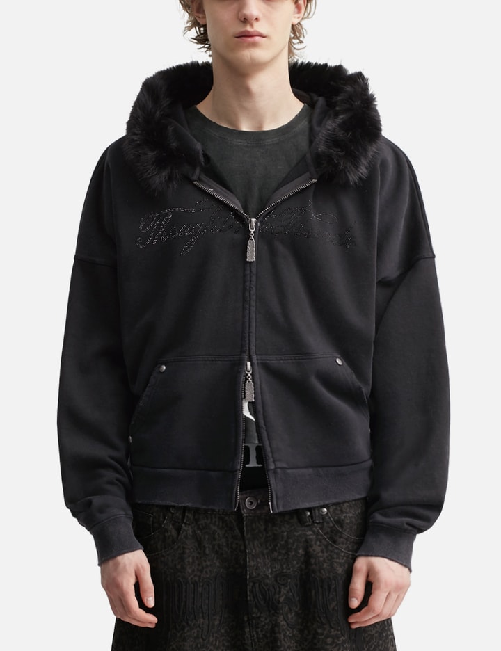"Nyra" Zip-Up Hoodie With Detachable Fur Trim Hood view 5