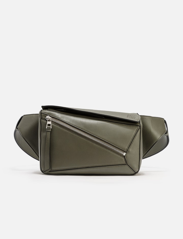 Loewe Puzzle Small Leather Belt Bag In Green,khaki