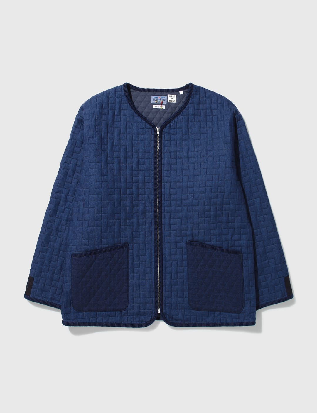 BLUE BLUE JAPAN Indigo Two Tone Quilt Collarless Zip Jacket