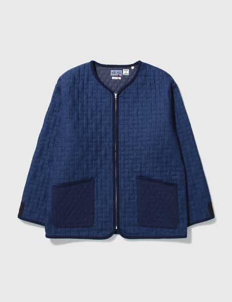 BLUE BLUE JAPAN Indigo Two Tone Quilt Collarless Zip Jacket