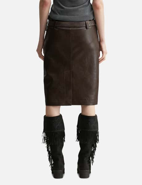 Brown Faux Leather Pencil Skirt With Detachable Belts view 12