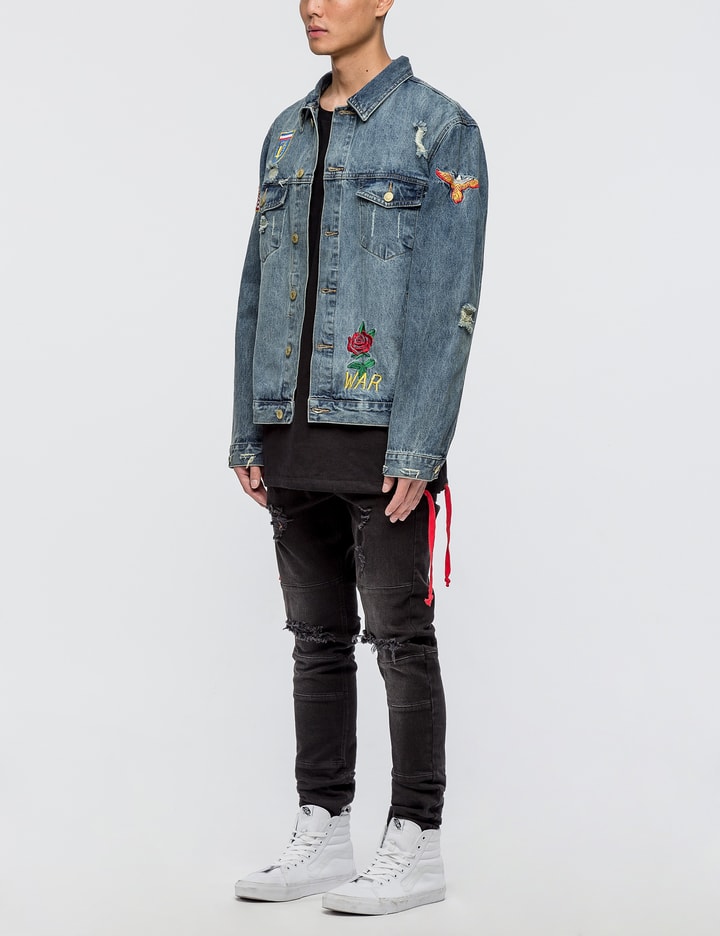 Distressed Rose Patch Denim Jacket Placeholder Image