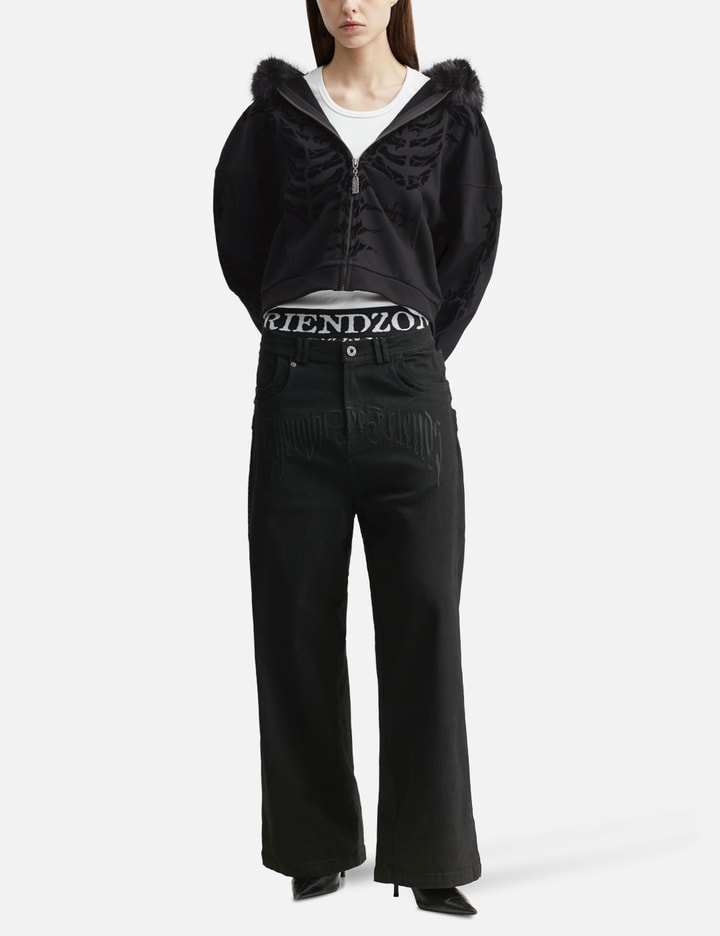 Thought We Friends "Aaron" Black Skeleton Zip-Up Hoodie With Faux Fur Hood