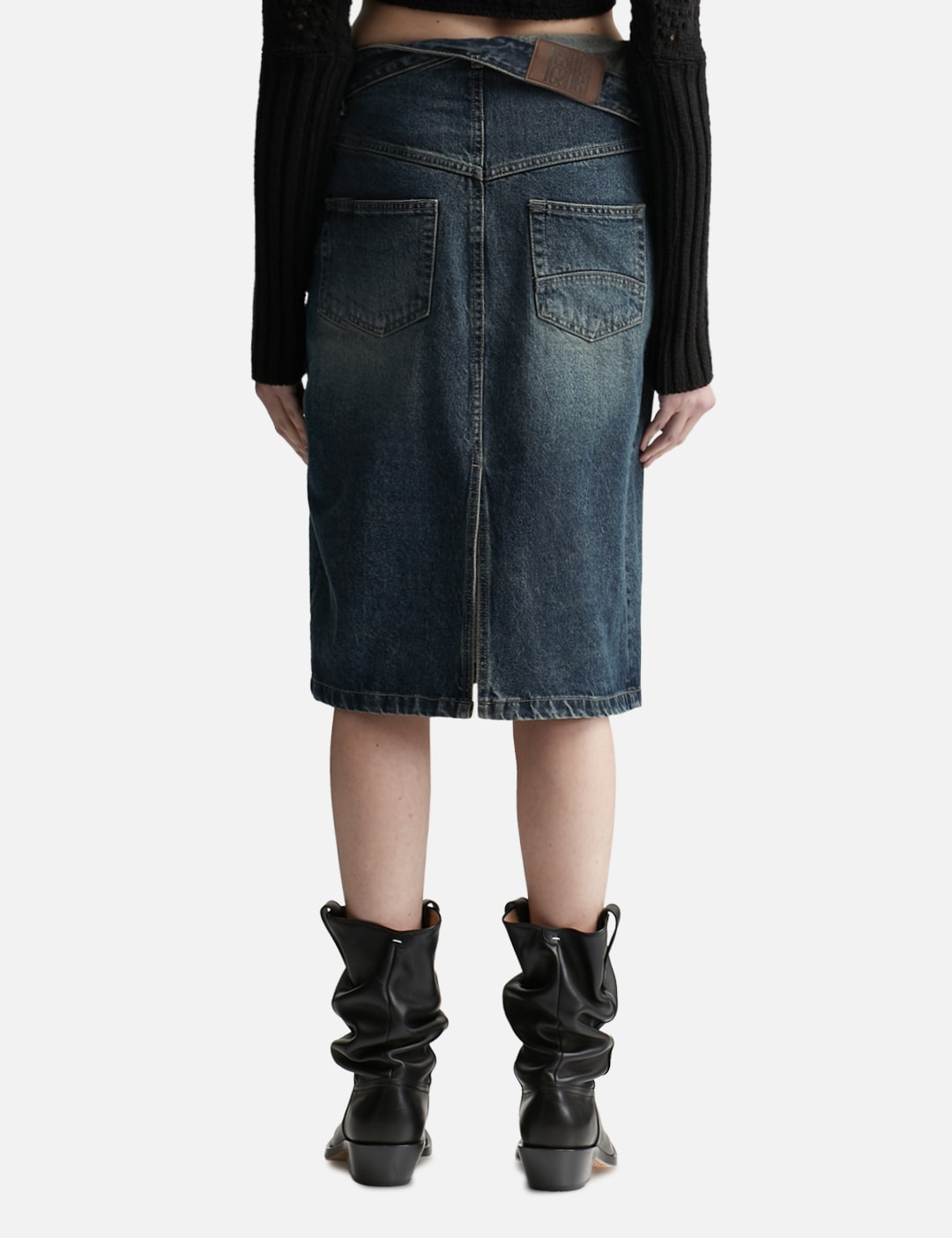 Folded-Waist Denim Midi Skirt view 15