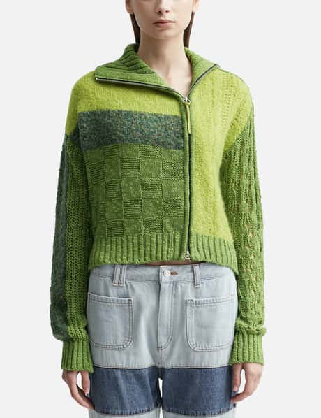 Andersson Bell Patchwork Collar Knit Zip Cardigan