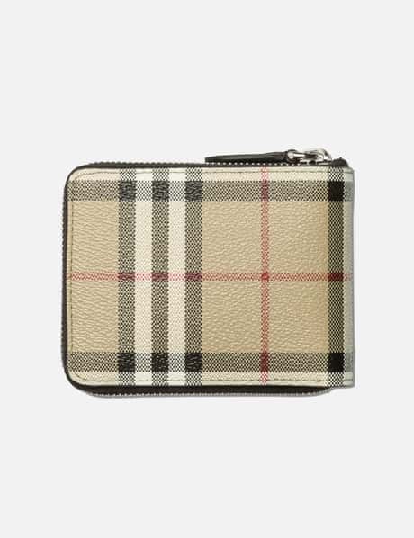 Burberry Check Trim Bifold Wallet, Blue, One Size for Men