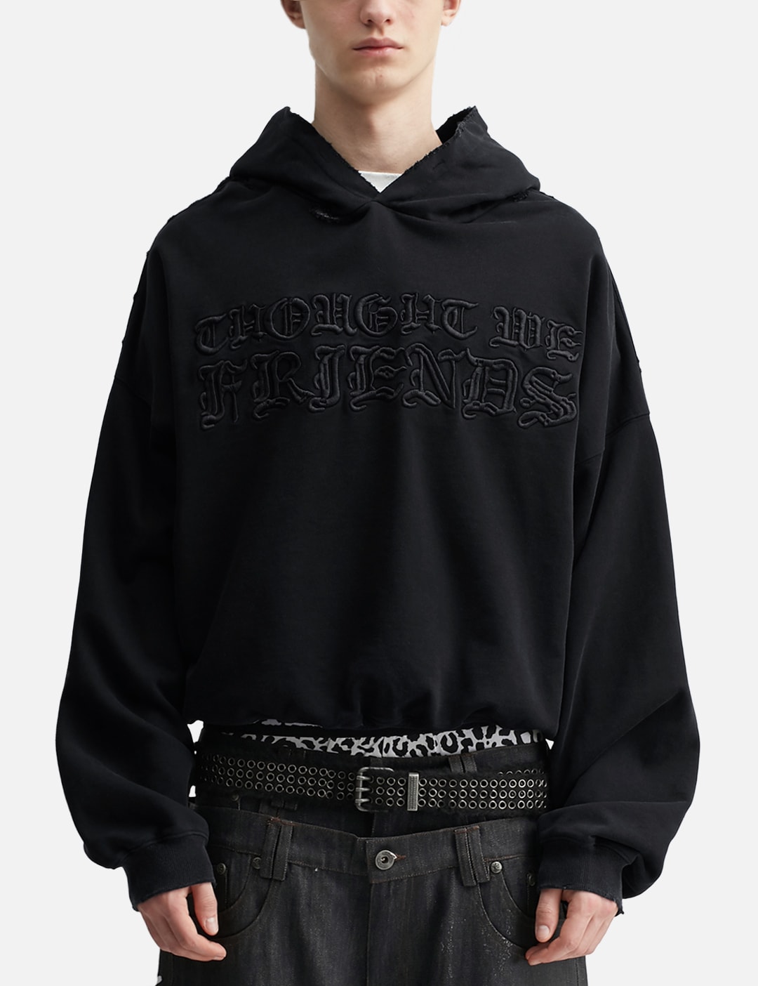 "Soloman" Embroidered Hoodie In Washed Black view 18