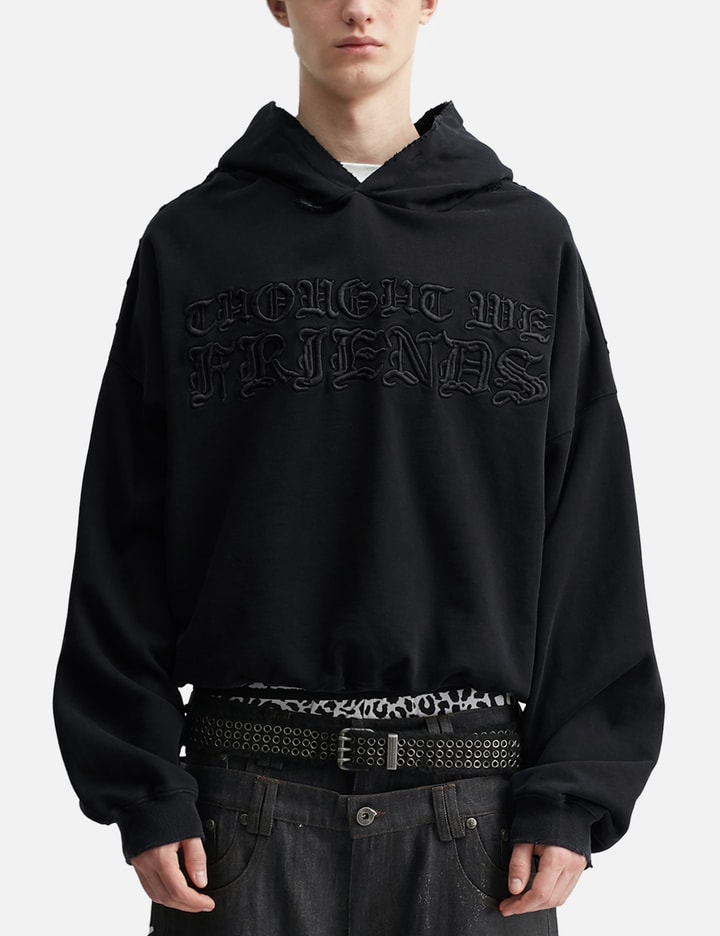 "Soloman" Embroidered Hoodie In Washed Black view 3