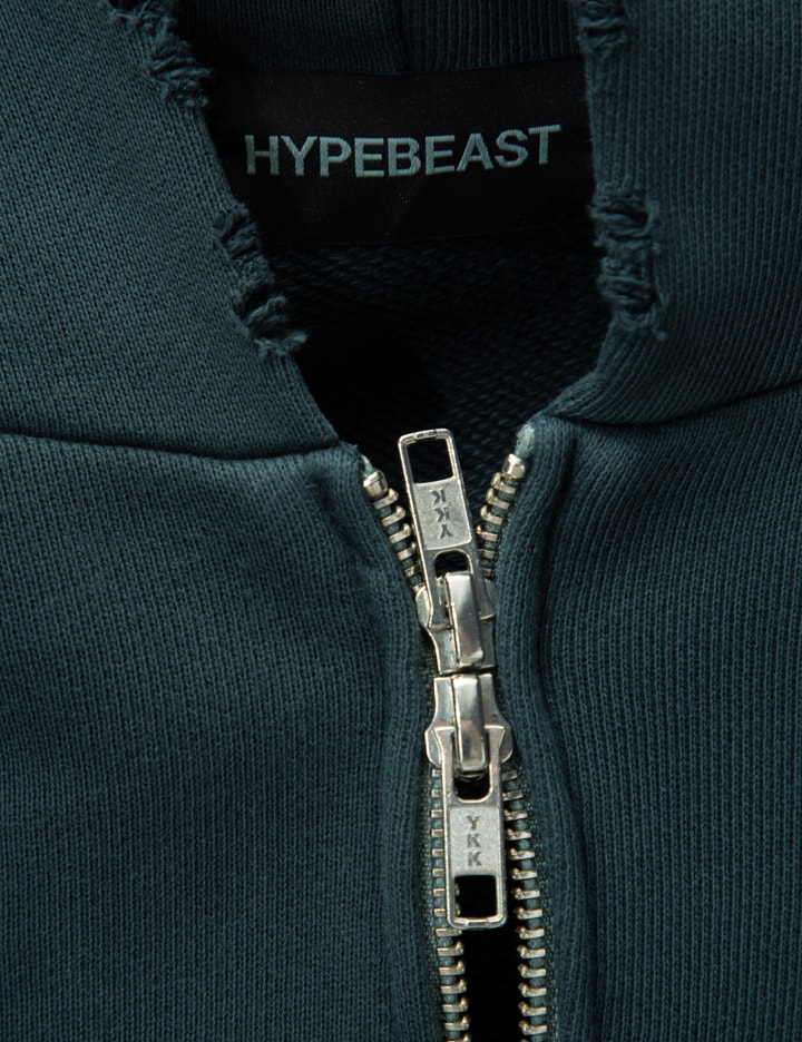 Hypebeast Garment Dyed Logo Zip-up Hoodie In Blue