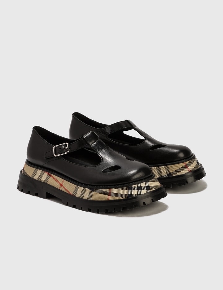 Smooth Leather T-bar Shoes With Check Detail Placeholder Image