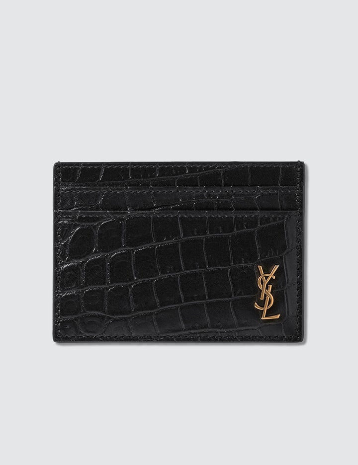 Tiny Monogram Card Case In Crocodile Embossed Matte Leather Placeholder Image