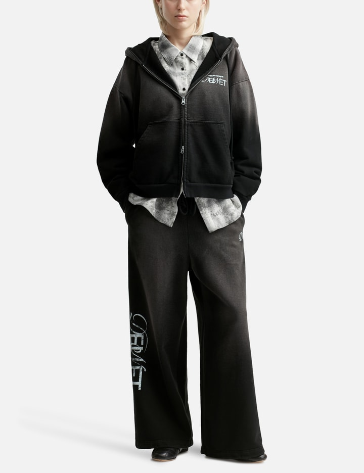 Deinet D Logo Washed Hood Zip-up In Black