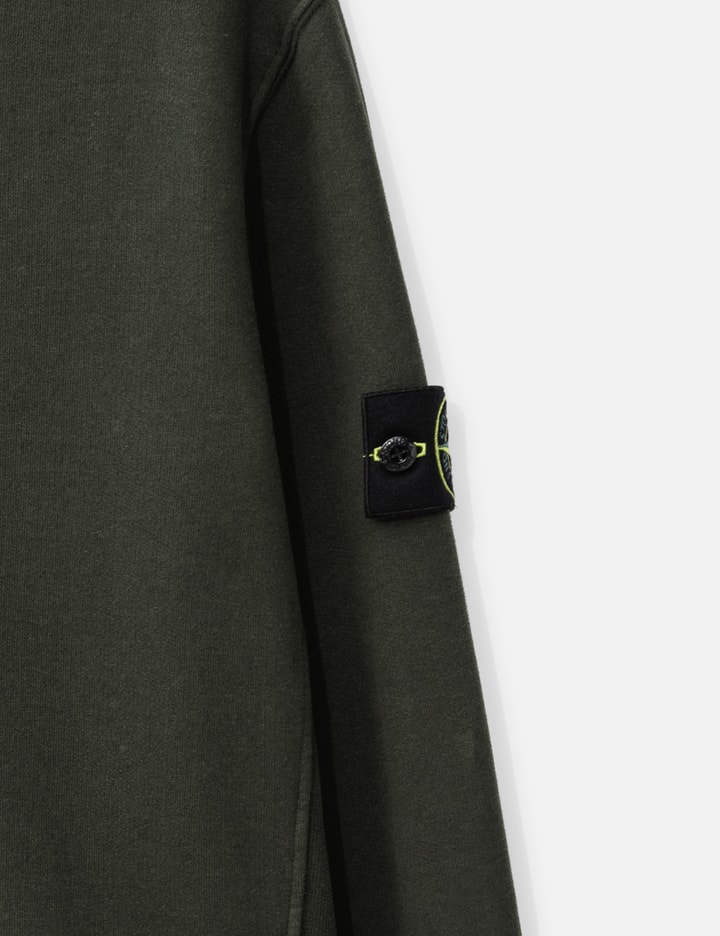 Stone Island Brushed Organic Cotton Fleece Sweatshirt With Ribbed Inserts In Green