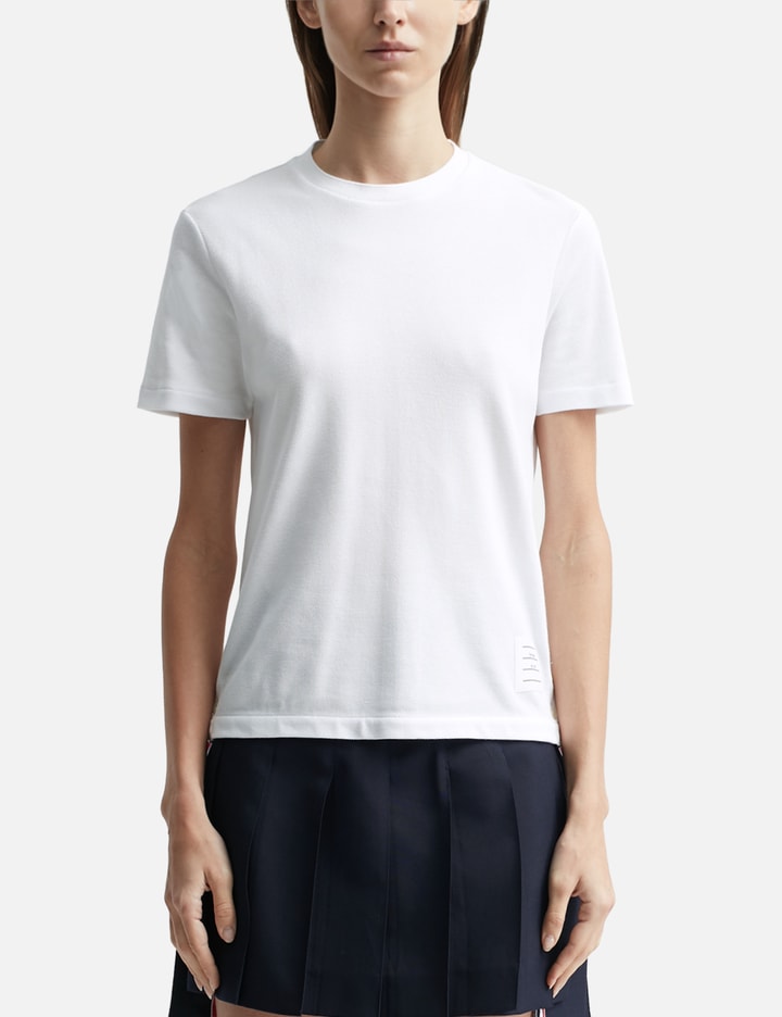 Shop Thom Browne Classic Cotton Pique Relaxed Fit Center Back Stripe Short Sleeve T-shirt In White
